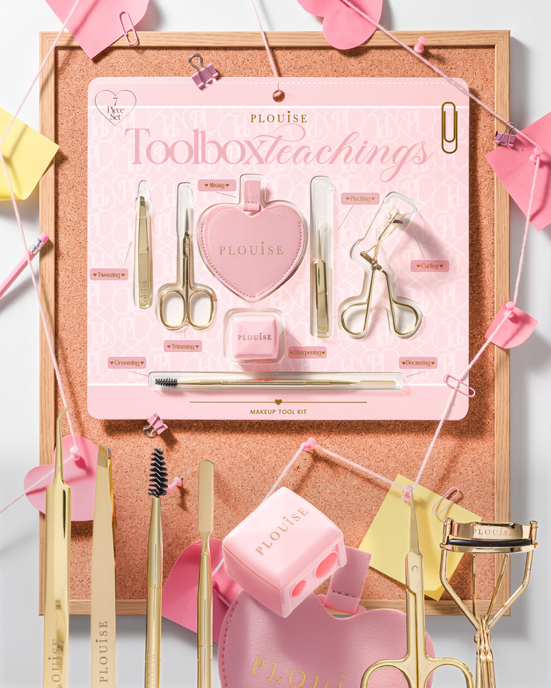 P.Louise Toolbox Teaching Makeup Tool Kit, joka sisältää pinsetit, ripsien taivuttimet, minisakset, spoolie ja sekoituspaletin