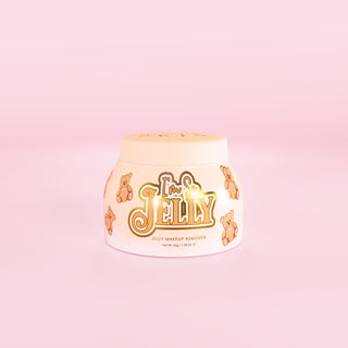 Tub of P.Louise Coconut Cake I'm So Jelly jelly meikinpoistoaine vaaleanpunaisella taustalla
