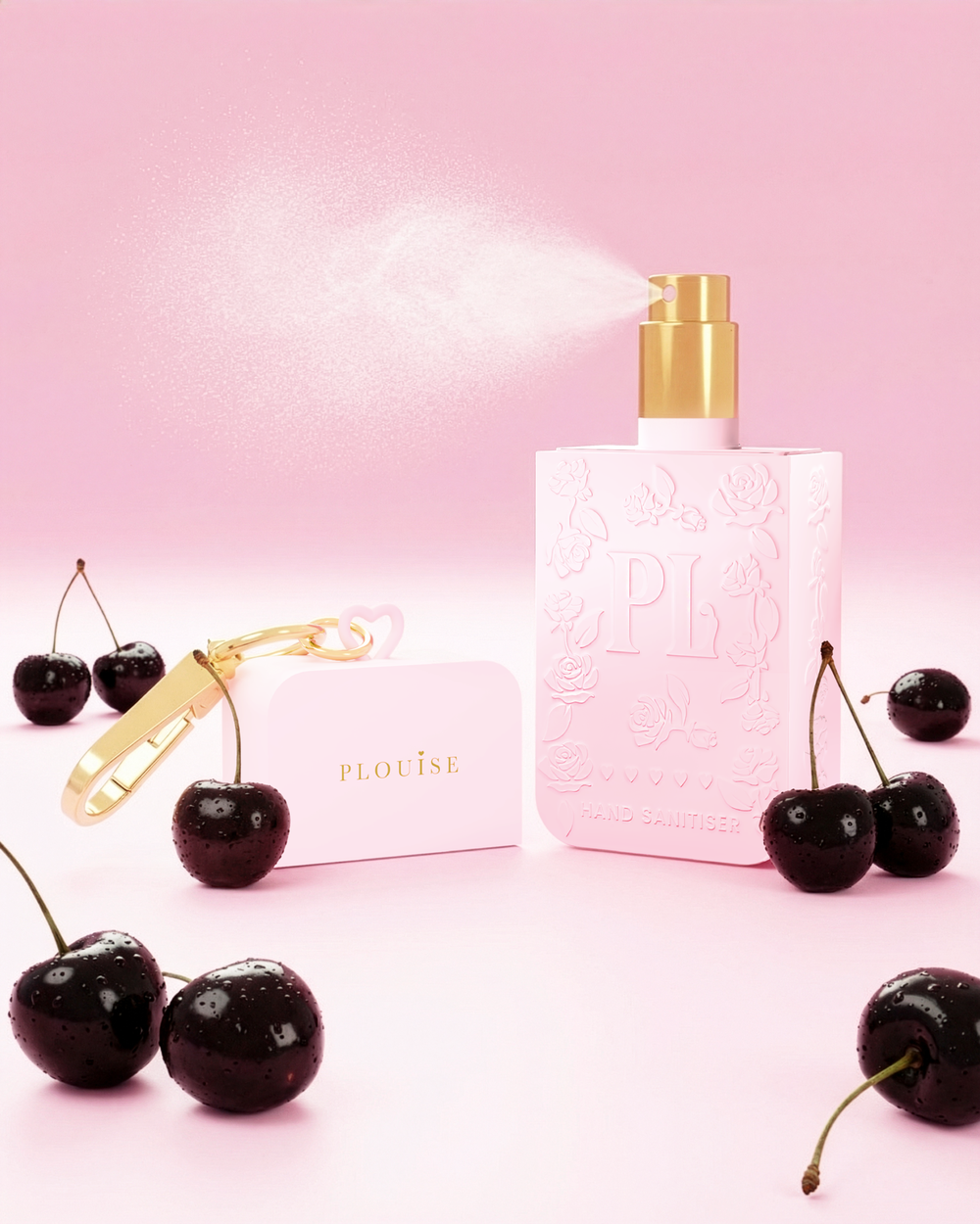 Pink P.Louise black cherry hand sanitiser spray