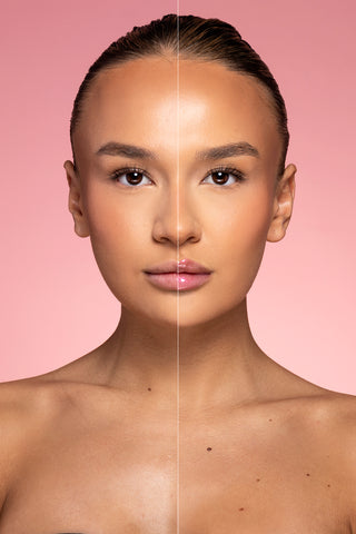 P.Louise Stay Shining Glitter Lip Oil Turkish Delight Before After